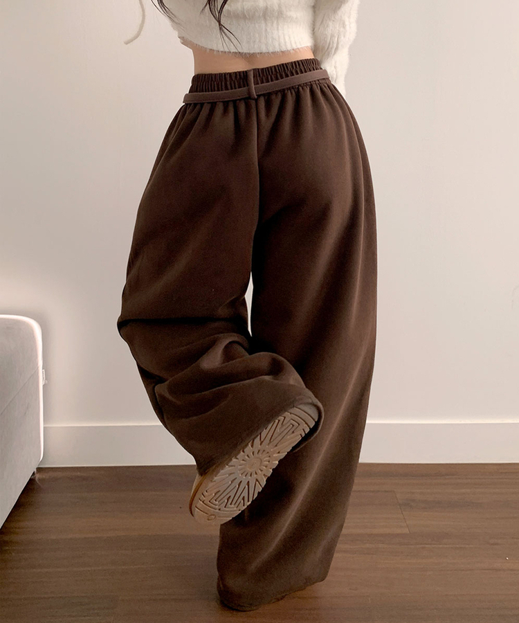 밀키 융기모 벨트 고리 스트랩 세트 롱 와이드 앞절개 팬츠