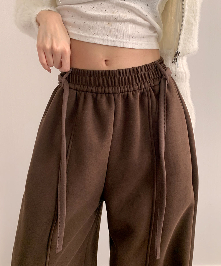 밀키 융기모 벨트 고리 스트랩 세트 롱 와이드 앞절개 팬츠