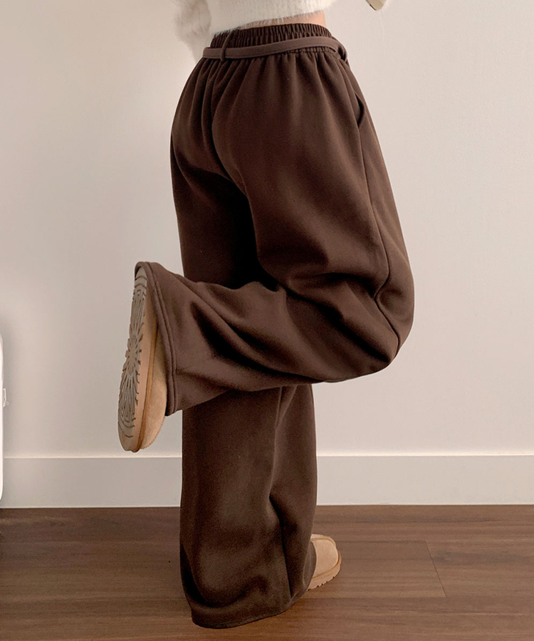 밀키 융기모 벨트 고리 스트랩 세트 롱 와이드 앞절개 팬츠