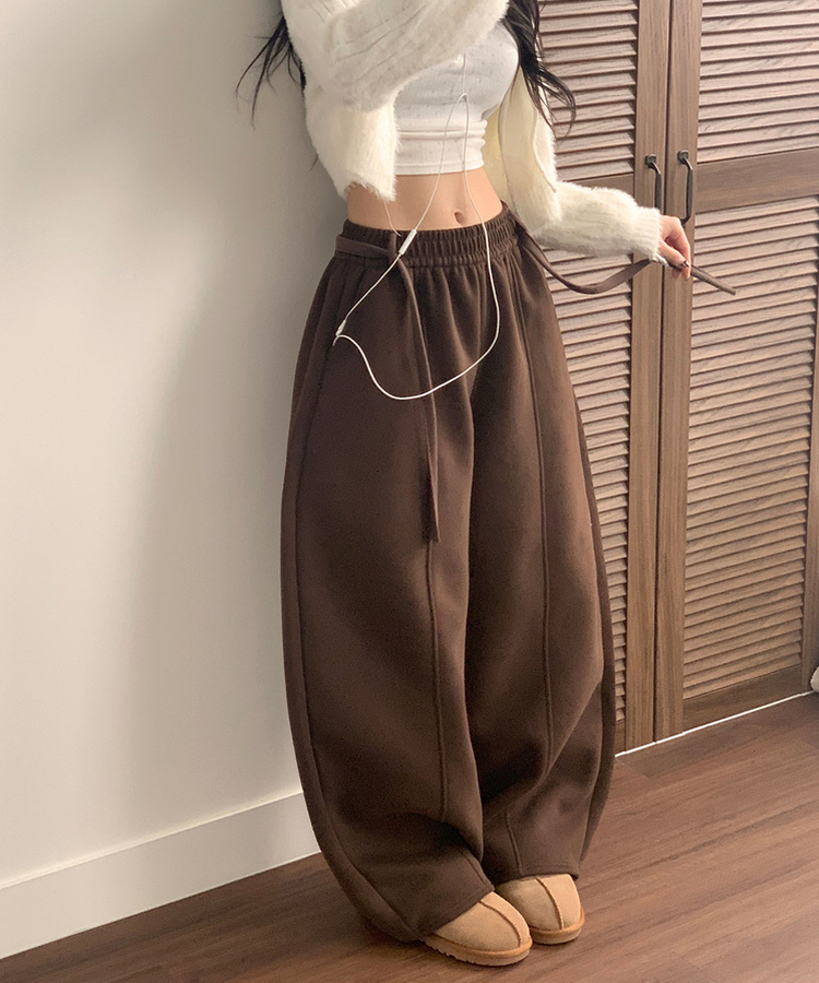 밀키 융기모 벨트 고리 스트랩 세트 롱 와이드 앞절개 팬츠