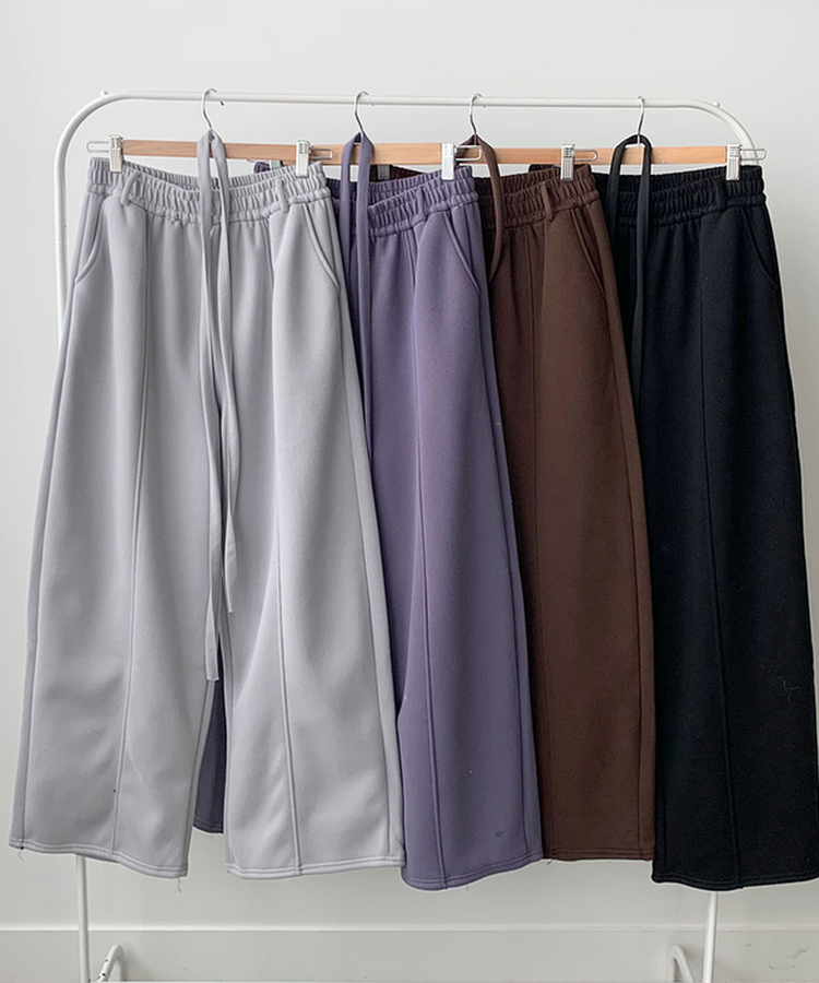 밀키 융기모 벨트 고리 스트랩 세트 롱 와이드 앞절개 팬츠