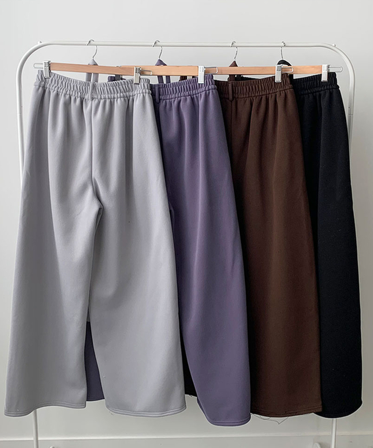 밀키 융기모 벨트 고리 스트랩 세트 롱 와이드 앞절개 팬츠