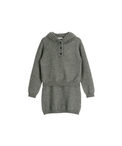 (フードニット＋スカート／華奢見えセット)   フードニット バンディング ミニスカート ツーピースセット