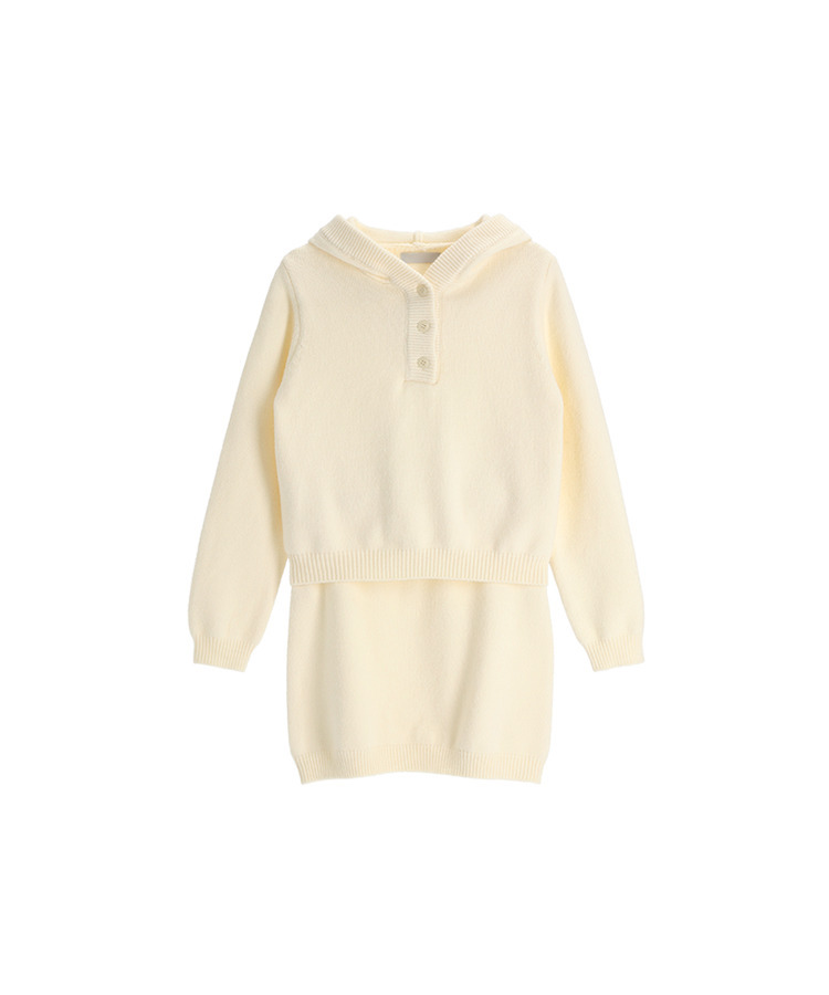 (フードニット＋スカート／華奢見えセット)   フードニット バンディング ミニスカート ツーピースセット