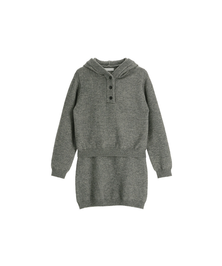 (フードニット＋スカート／華奢見えセット)   フードニット バンディング ミニスカート ツーピースセット