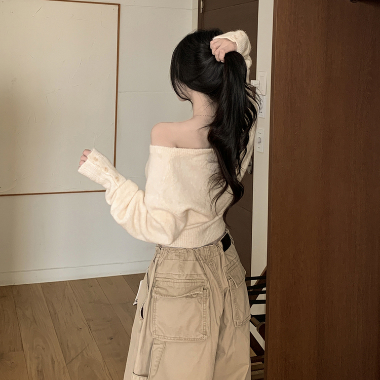 ワンオフボタン袖ウォーマーニット LIGHT BEIGE