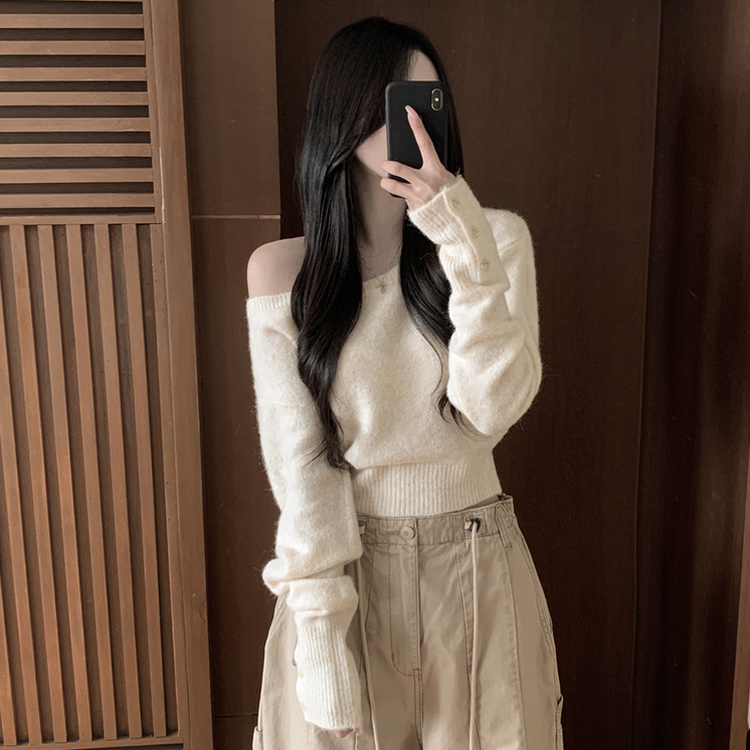 ワンオフボタン袖ウォーマーニット LIGHT BEIGE