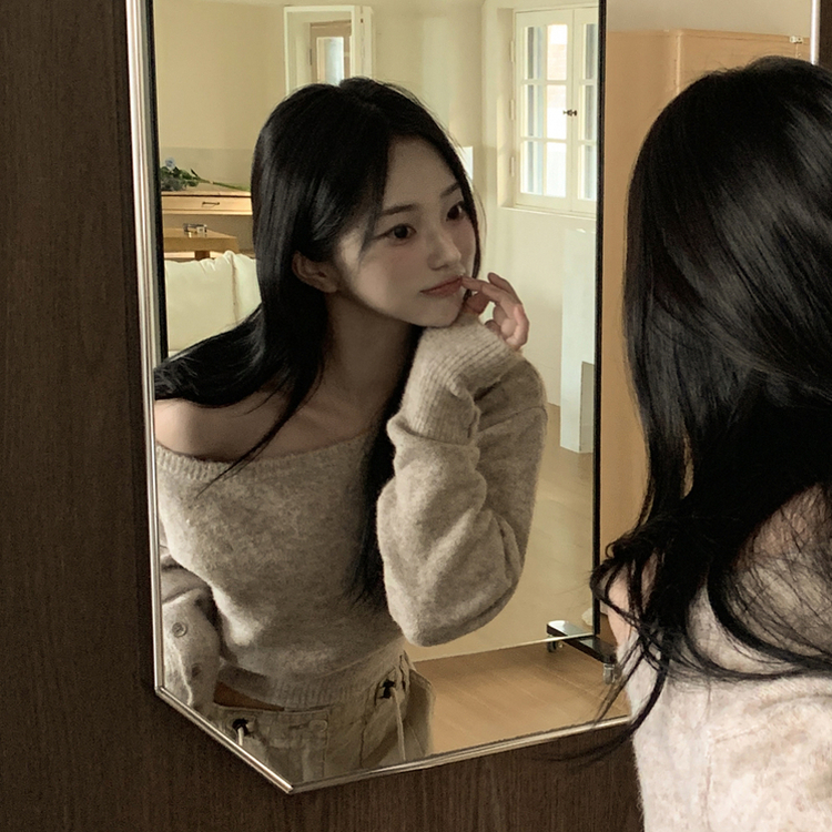 ワンオフボタン袖ウォーマーニット LIGHT BROWN