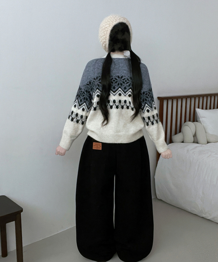 트리눈꽃노르딕패턴라운드울니트가디건