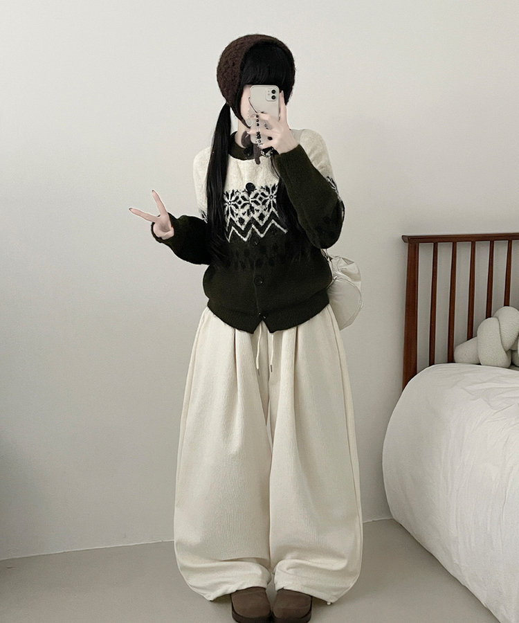 트리눈꽃노르딕패턴라운드울니트가디건