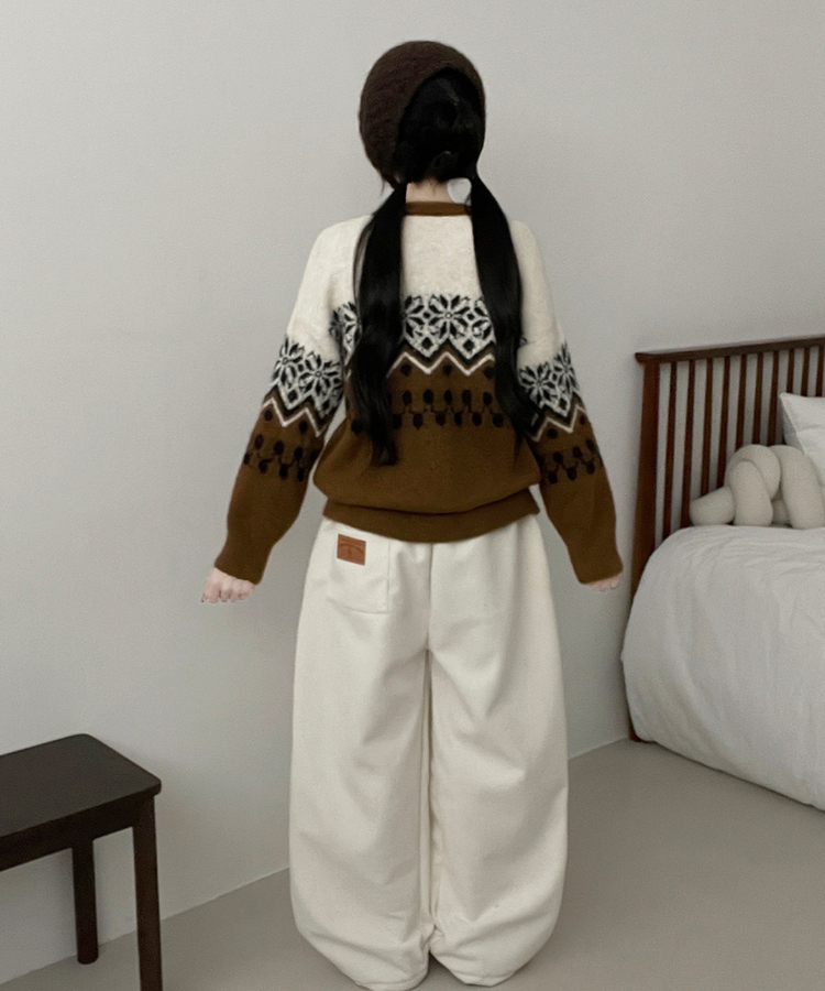 트리눈꽃노르딕패턴라운드울니트가디건