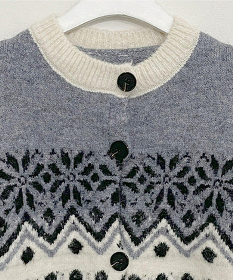 트리눈꽃노르딕패턴라운드울니트가디건