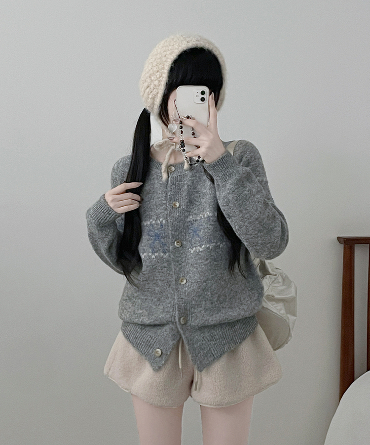 포이리본패턴라운드니트가디건