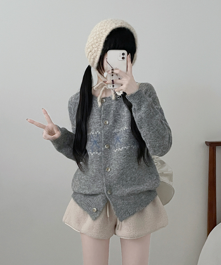 포이리본패턴라운드니트가디건