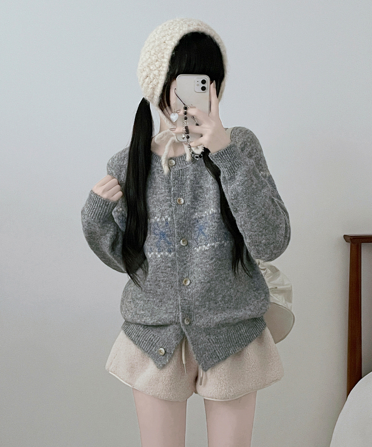 포이리본패턴라운드니트가디건