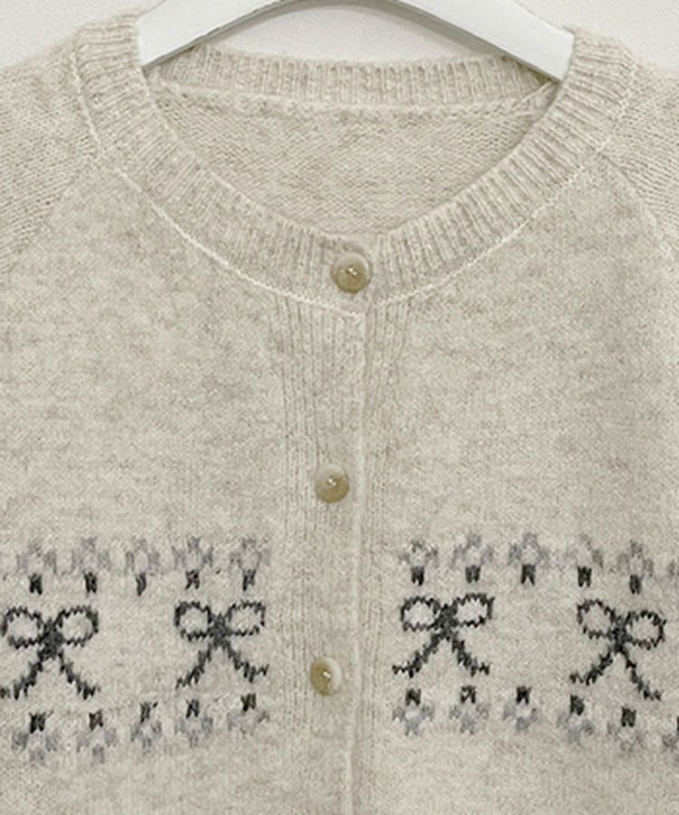 포이리본패턴라운드니트가디건