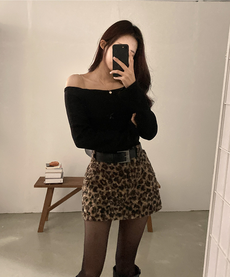 키치 레오파드 뽀글이 호피 미니 스커트 브라운