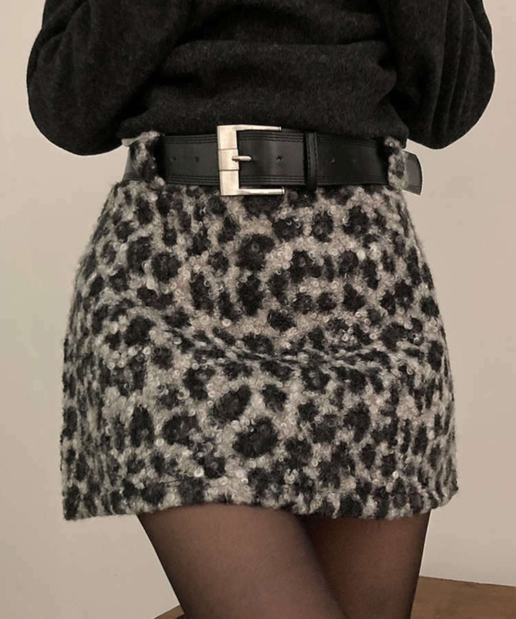 키치 레오파드 뽀글이 호피 미니 스커트 블랙