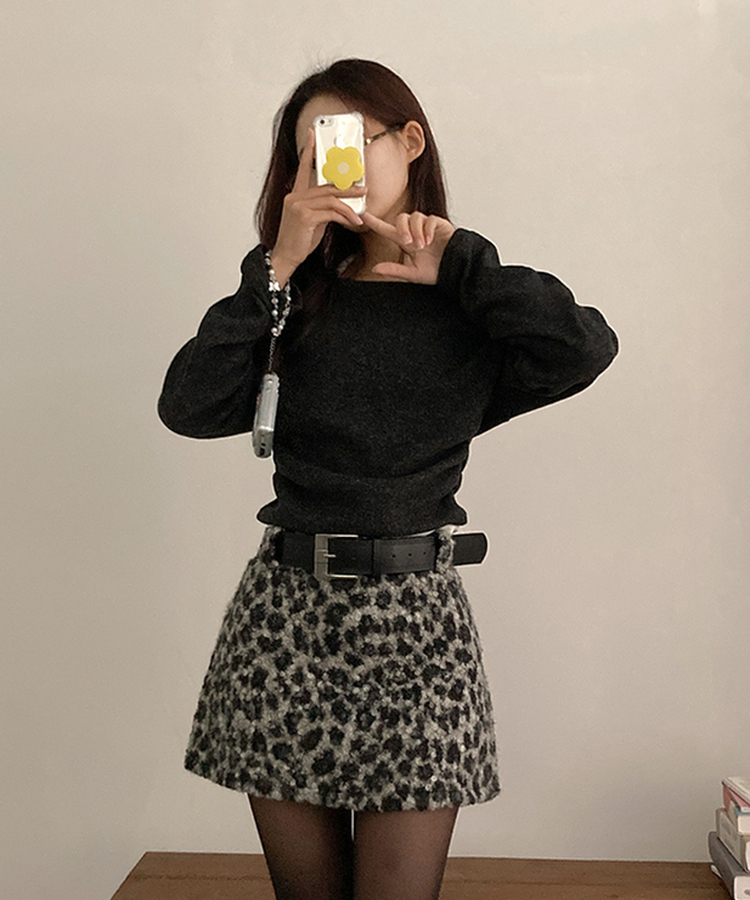 키치 레오파드 뽀글이 호피 미니 스커트 블랙
