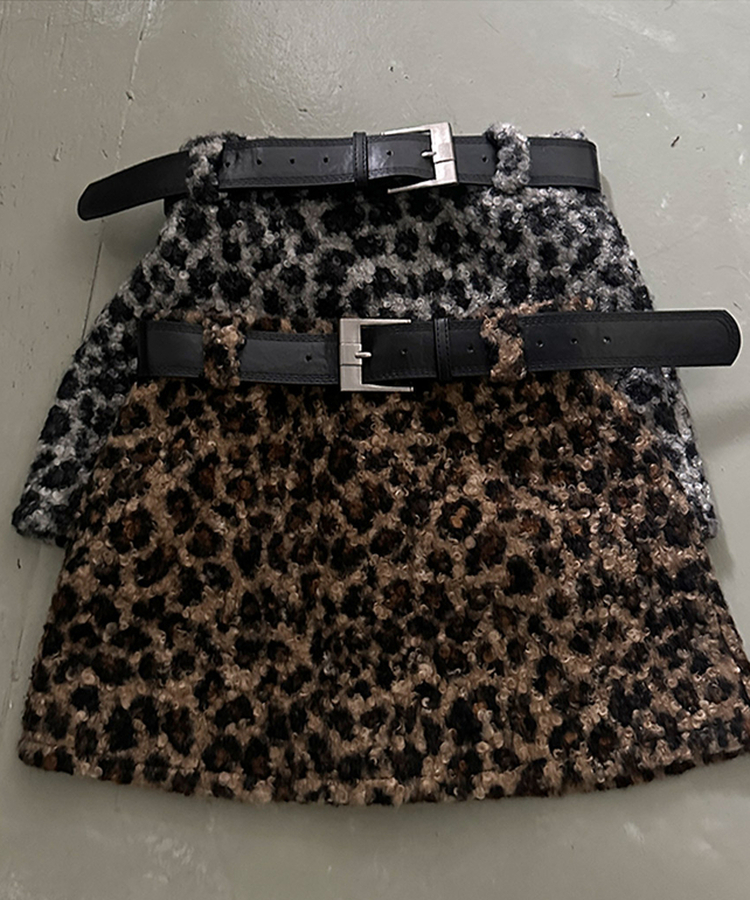 키치 레오파드 뽀글이 호피 미니 스커트