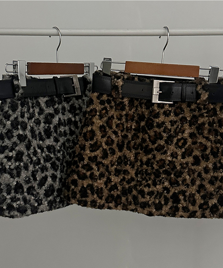 키치 레오파드 뽀글이 호피 미니 스커트