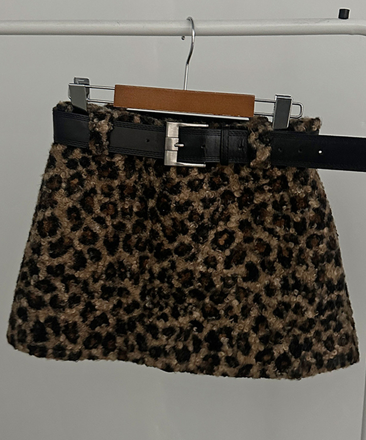 키치 레오파드 뽀글이 호피 미니 스커트