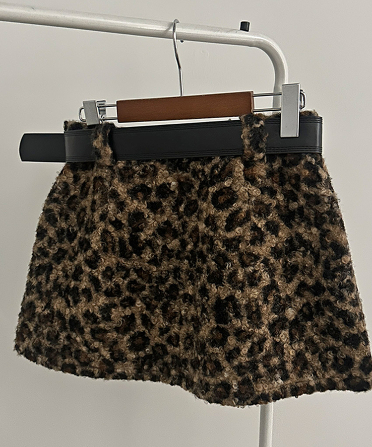 키치 레오파드 뽀글이 호피 미니 스커트