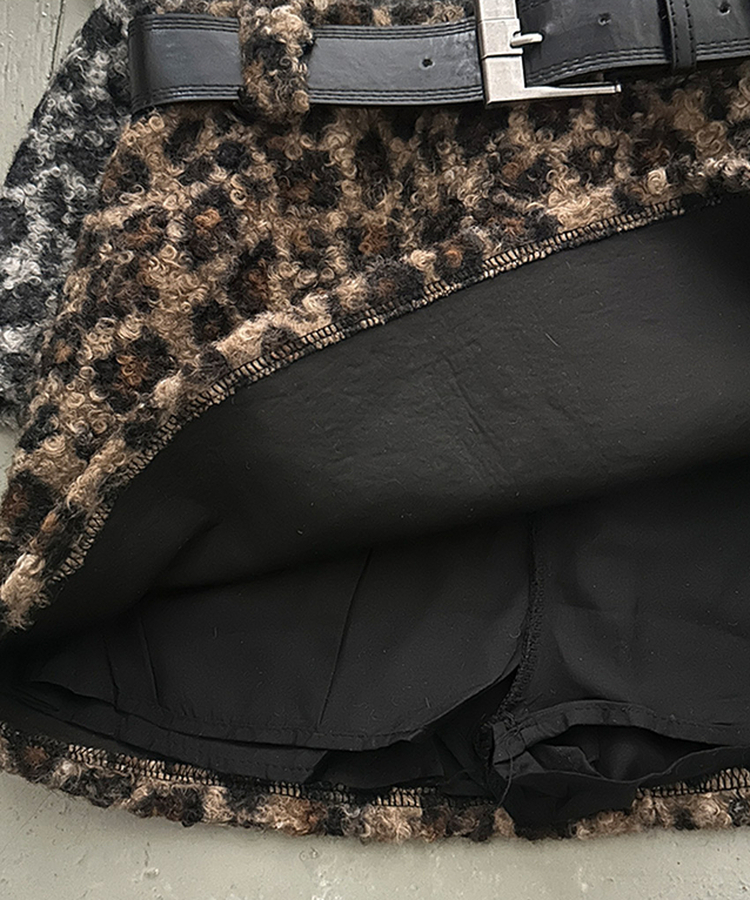 키치 레오파드 뽀글이 호피 미니 스커트