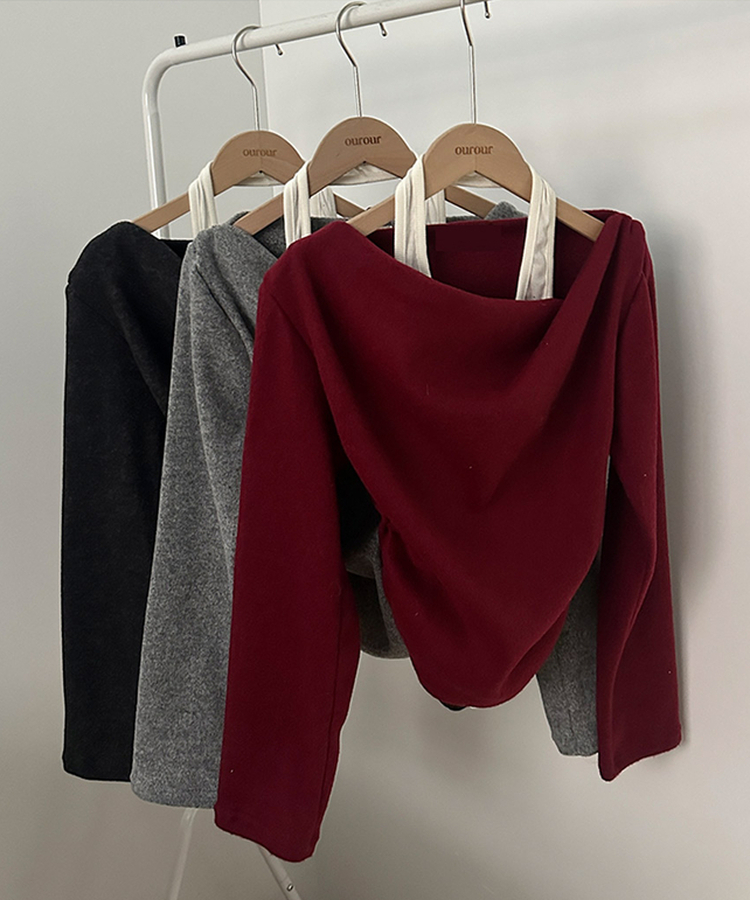 베리핏 포근 기모 홀터 레이어드 셔링 드레이프 티셔츠