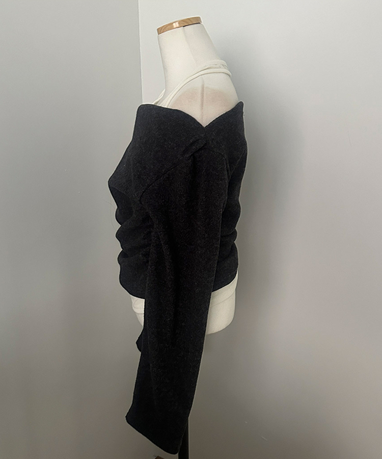 베리핏 포근 기모 홀터 레이어드 셔링 드레이프 티셔츠