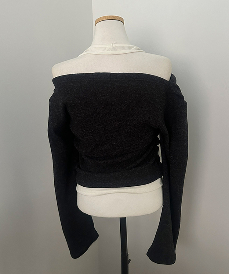 베리핏 포근 기모 홀터 레이어드 셔링 드레이프 티셔츠