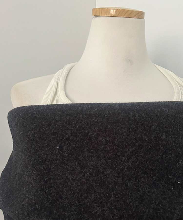 베리핏 포근 기모 홀터 레이어드 셔링 드레이프 티셔츠