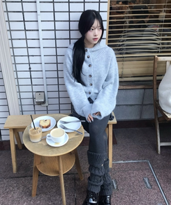 윈터 버튼 니트 레그워머 진그레이