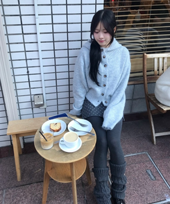 윈터 버튼 니트 레그워머 진그레이