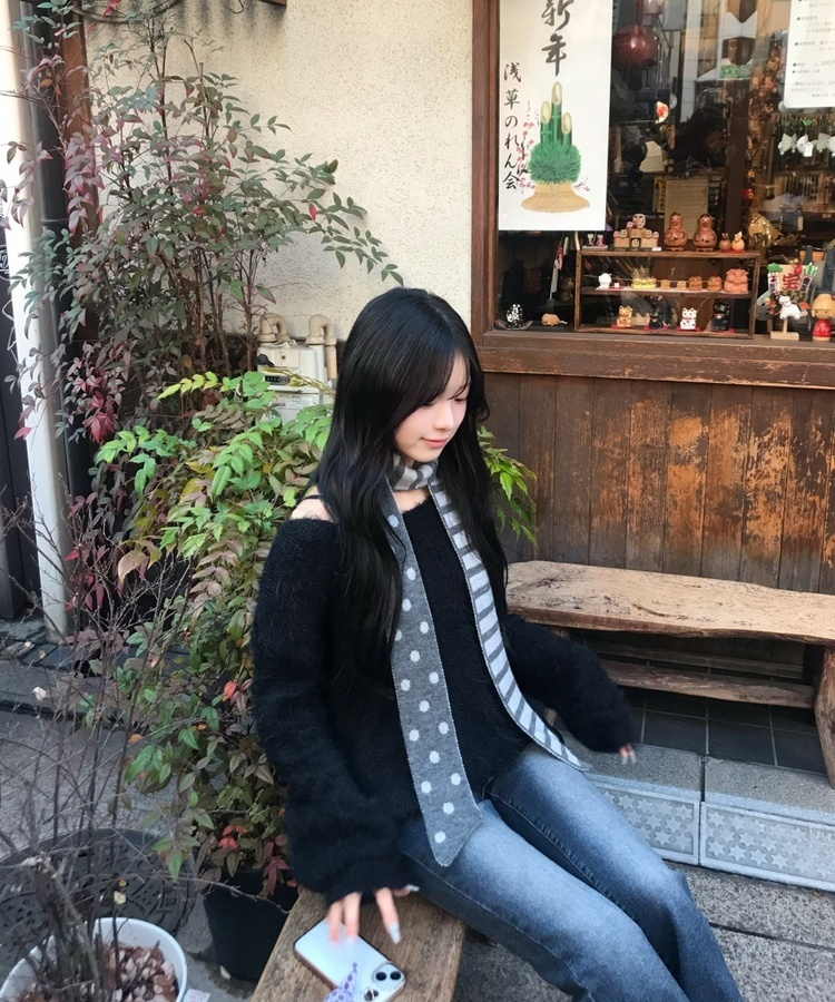 도트 타이 머플러 그레이