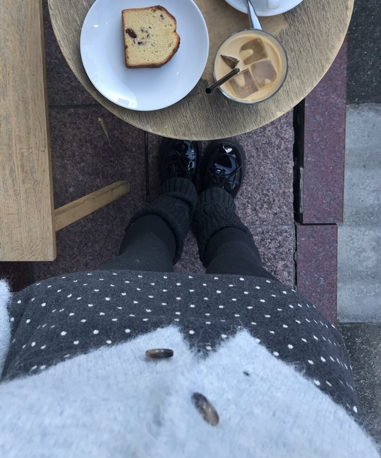 도트 울 미니스커트 속바지 치마바지 먹색