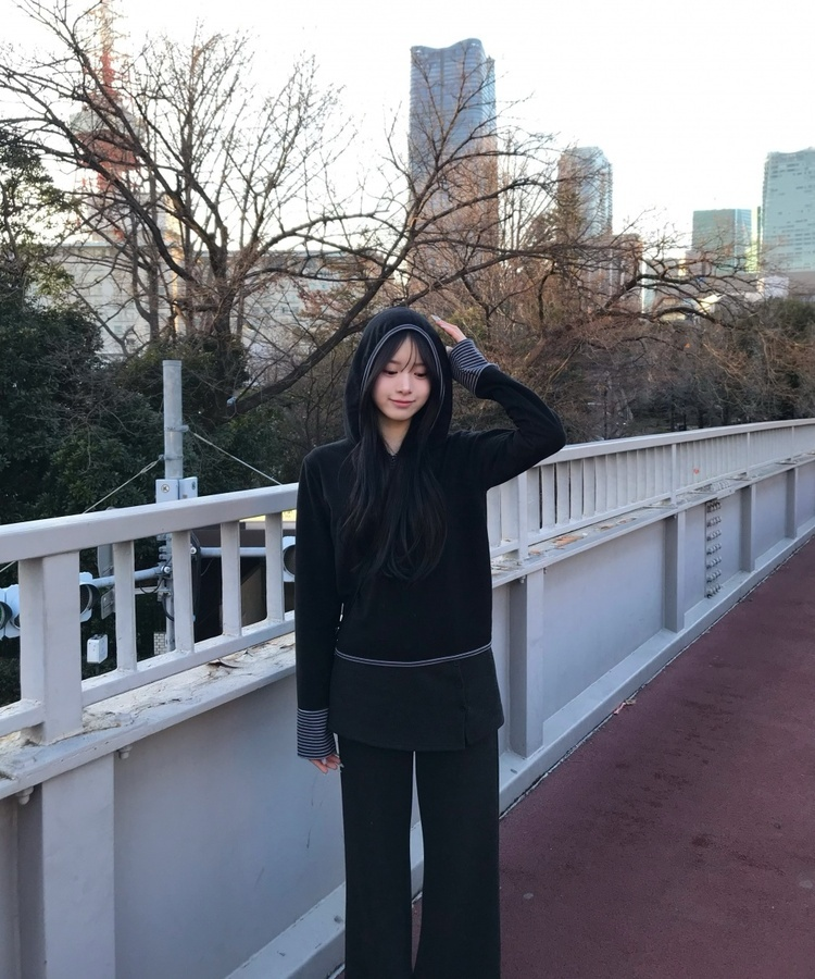 피치기모 단가라 후드 블랙