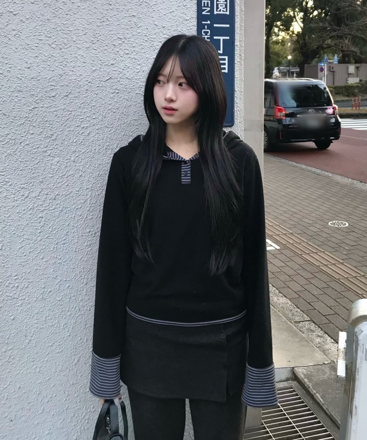 피치기모 단가라 후드 블랙