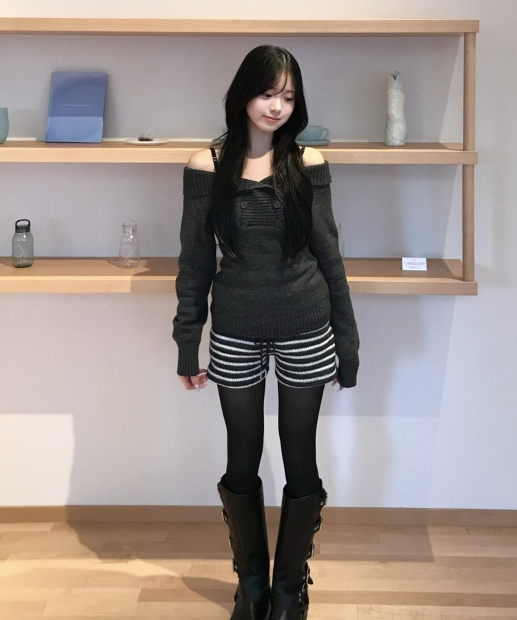 스트라이프 울 숏 팬츠