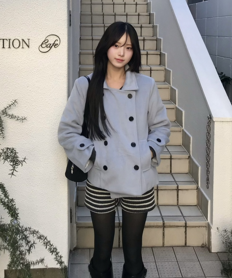 스트라이프 울 숏 팬츠