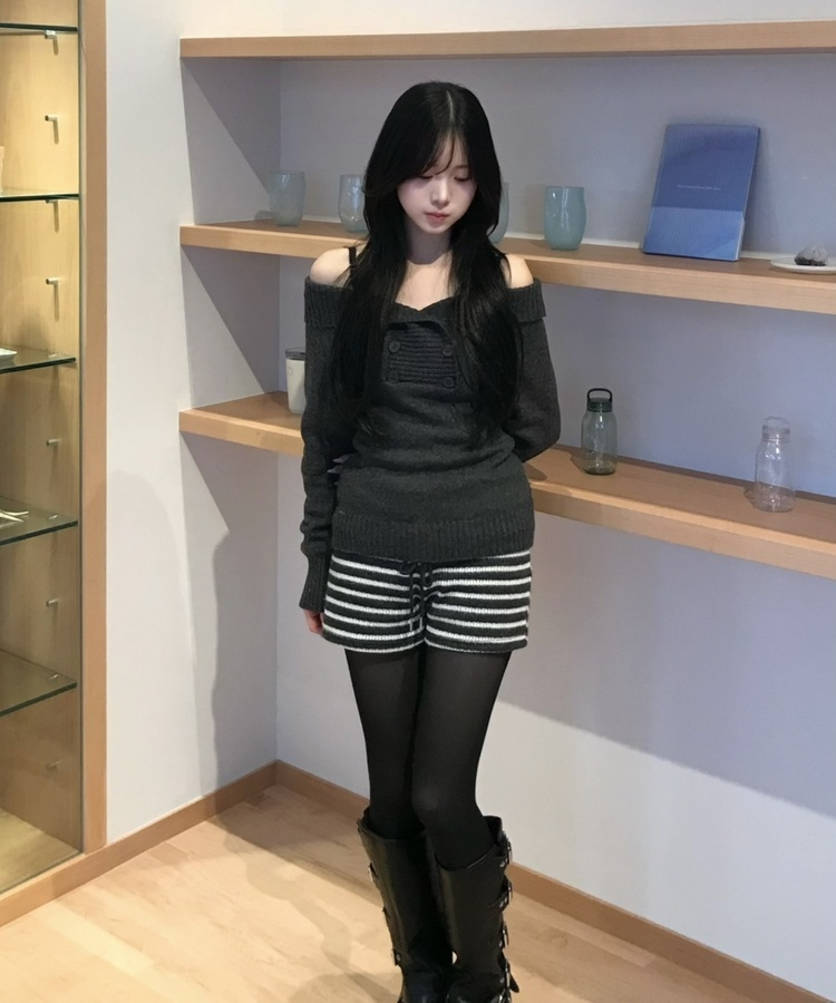 스트라이프 울 숏 팬츠