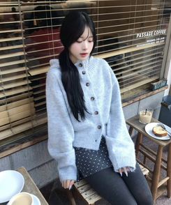 마벨 골지 후드 니트 가디건 회소라