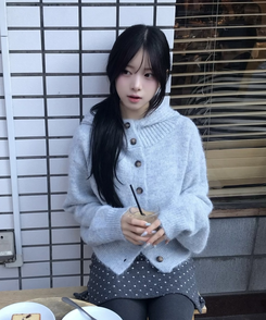 마벨 골지 후드 니트 가디건 회소라