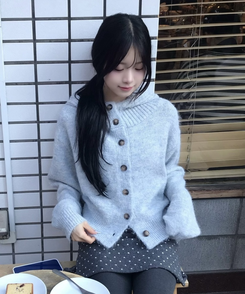 마벨 골지 후드 니트 가디건 회소라