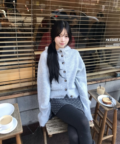 마벨 골지 후드 니트 가디건 회소라