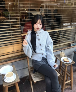 마벨 골지 후드 니트 가디건 회소라