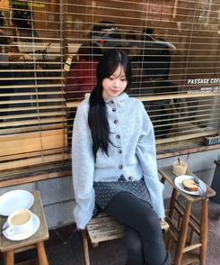 마벨 골지 후드 니트 가디건 회소라