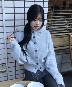 마벨 골지 후드 니트 가디건 회소라