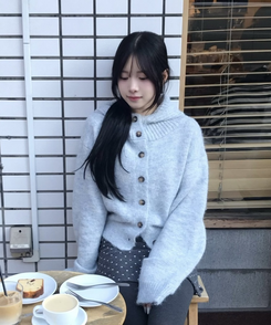 마벨 골지 후드 니트 가디건 회소라