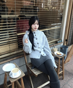 마벨 골지 후드 니트 가디건 회소라